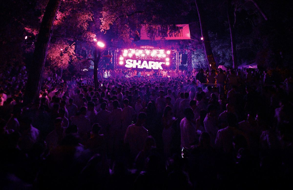 Escenari SHARK il·luminat en rosa davant de milers de persones